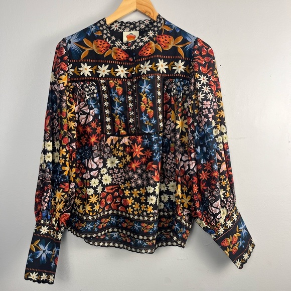 Farm rio Black Jujus Garden Blouse strawberry size small - Picture 3 of 10
